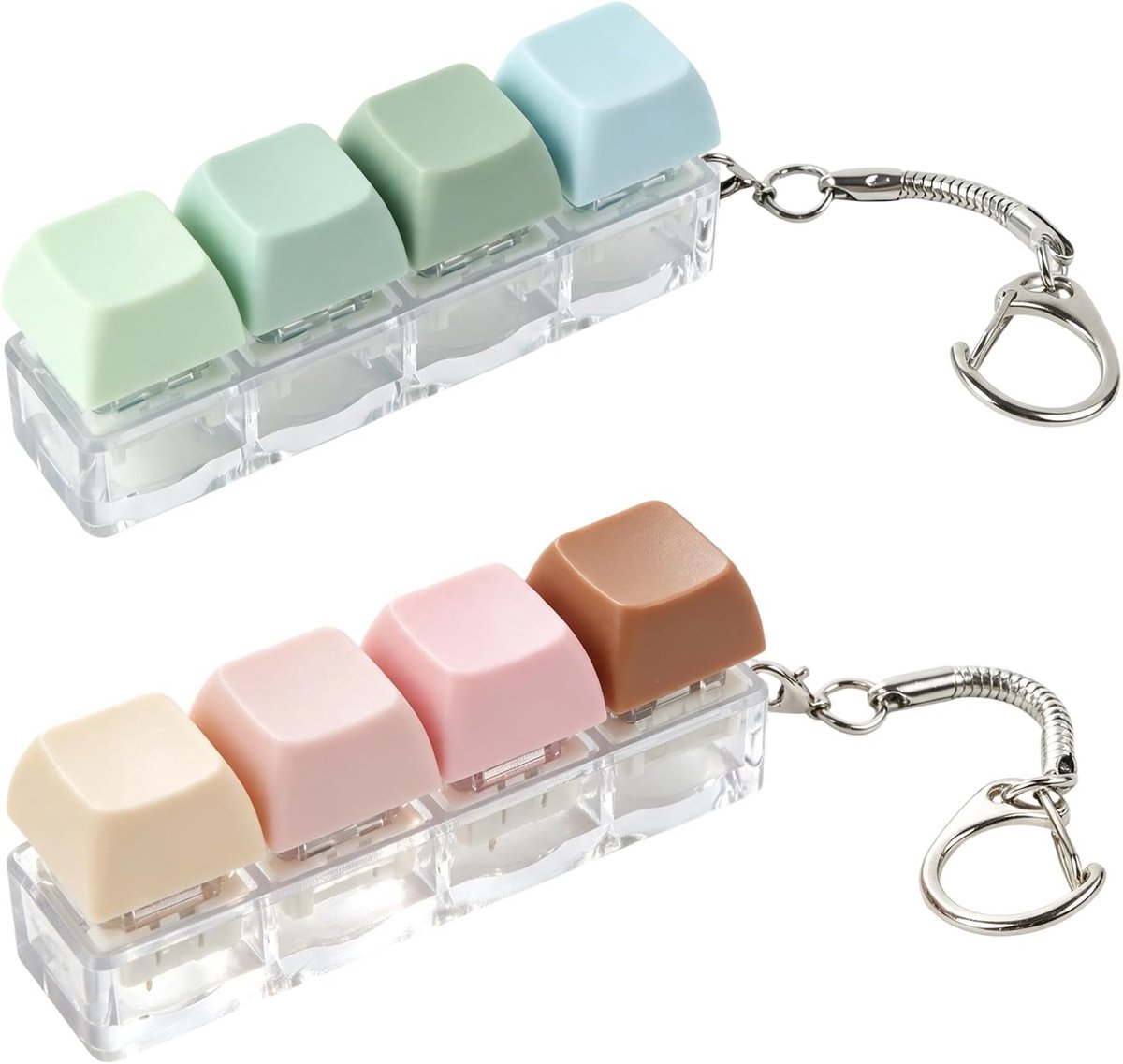 2 stuks toetsenbord fidget speelgoed, grappig toetsenbord fidget stress speelgoed, clicker, stressvermindering, sleutelhanger, kleurrijke keycap voor decompressie, verbruik tijd