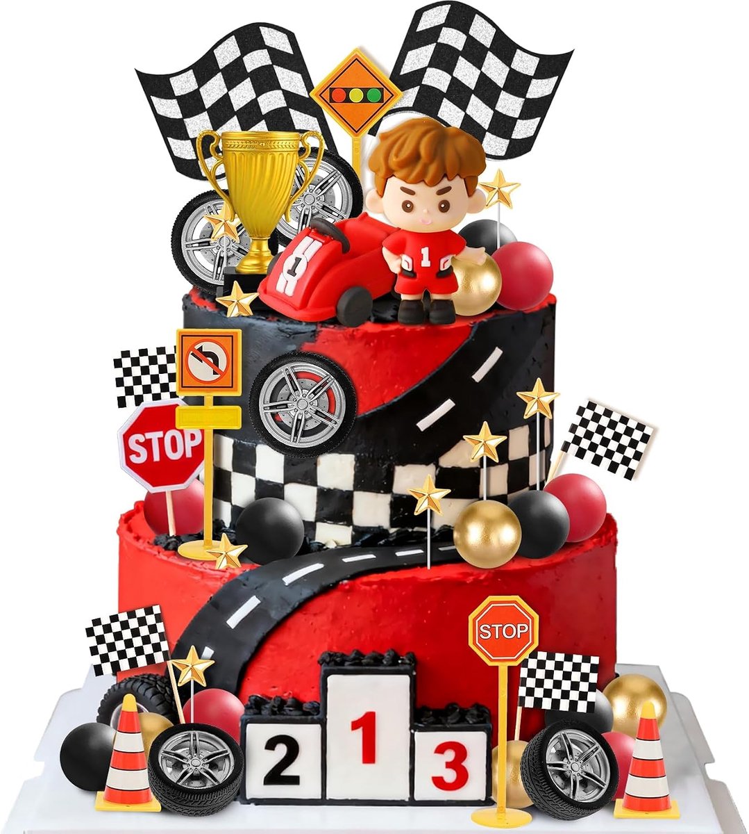 Taarttopper decoratieset, 50 racecaarten taarttopper voor verjaardag