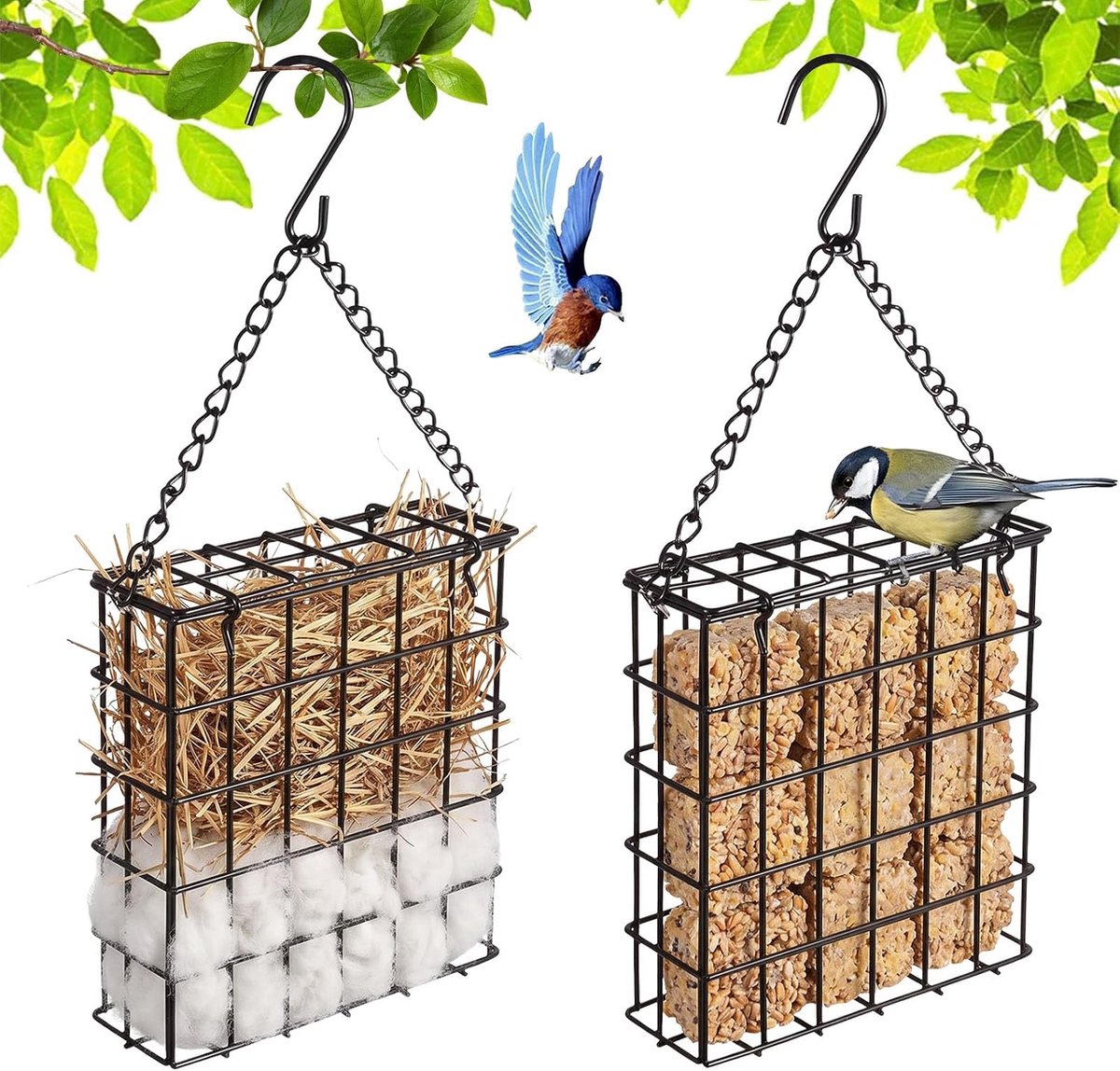 2 stuks vogelnestmateriaal houders, hangende vogelvoederstation, voederstation voor wilde vogels, voederstation en houder, geschikt voor buiten en veranda