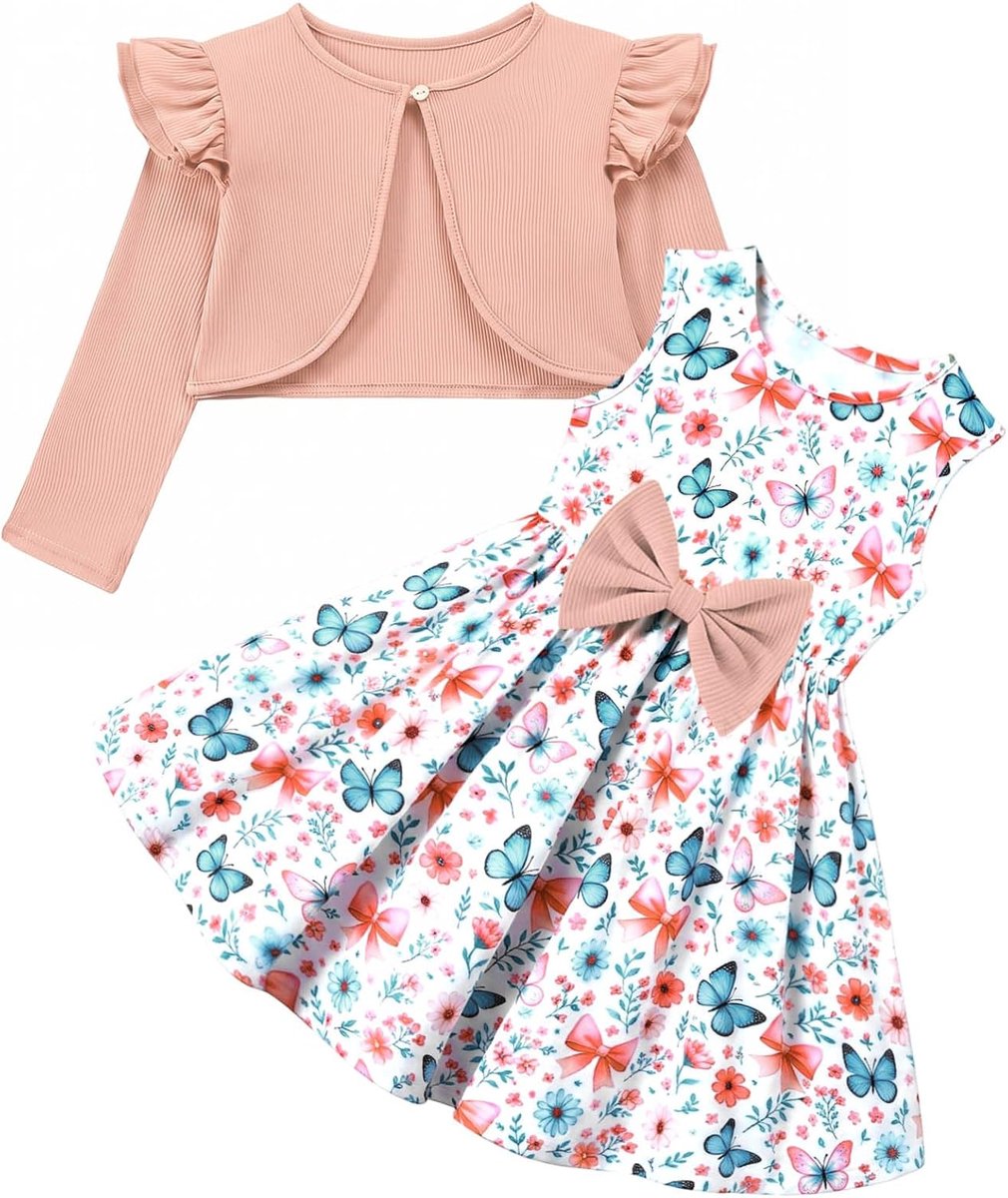Meisjes Jurk en Vest Set Bloemen Mouwloze Jurken voor 1-7T