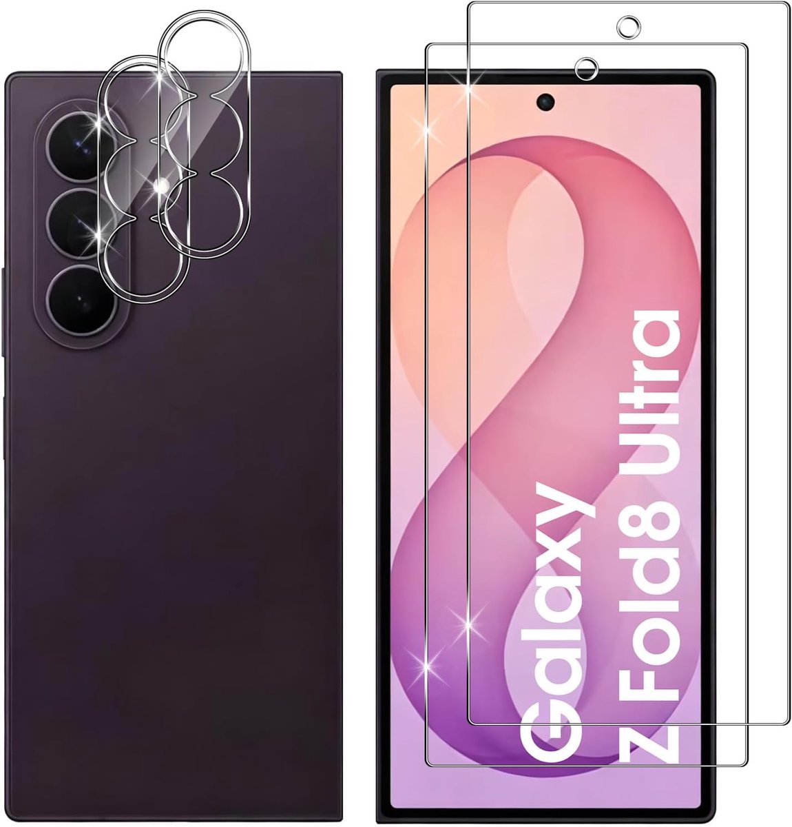 Lutree voor Samsung Galaxy Z Fold 8 Ultra 5G / Z Fold8 Ultra 5G, gehard glas, 2 + 2 stuks, displaybeschermfolie + camerabescherm, hardheid 9H, krasbestendig, HD, zonder luchtbellen, displaybescherming