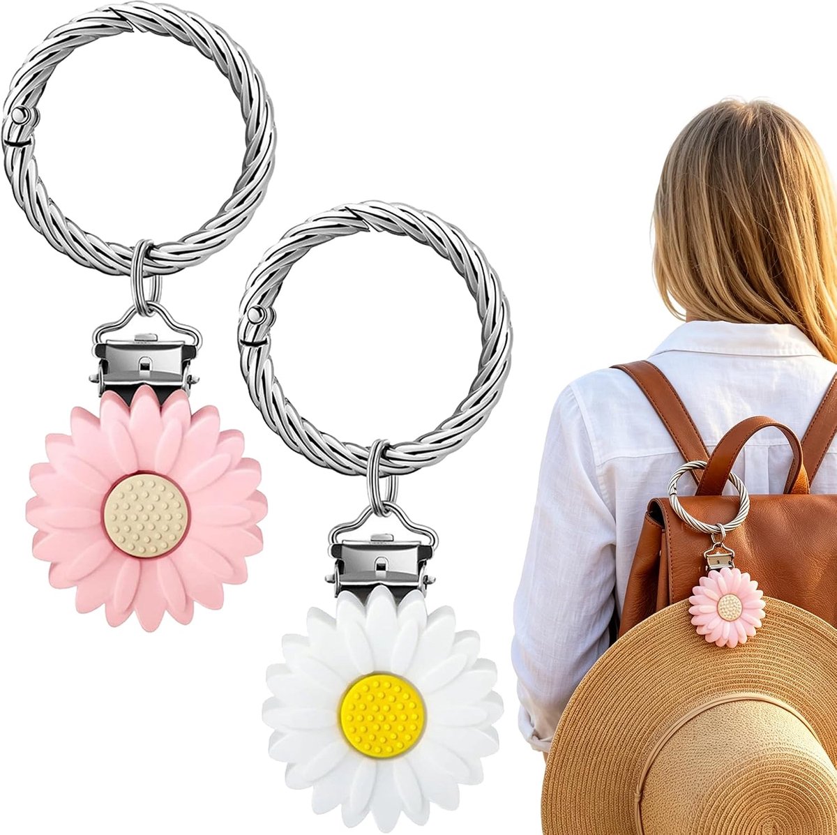 Set van 2 madeliefjes hoedclip hanger - handtassen & accessoires decoratie