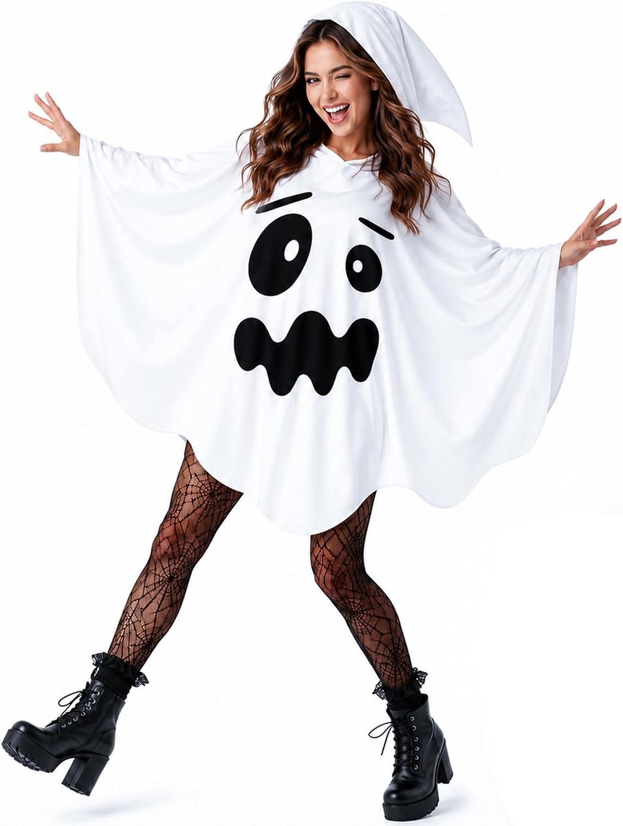 Costume Women Kostuum Dames Spook Poncho met Capuchon, One Size