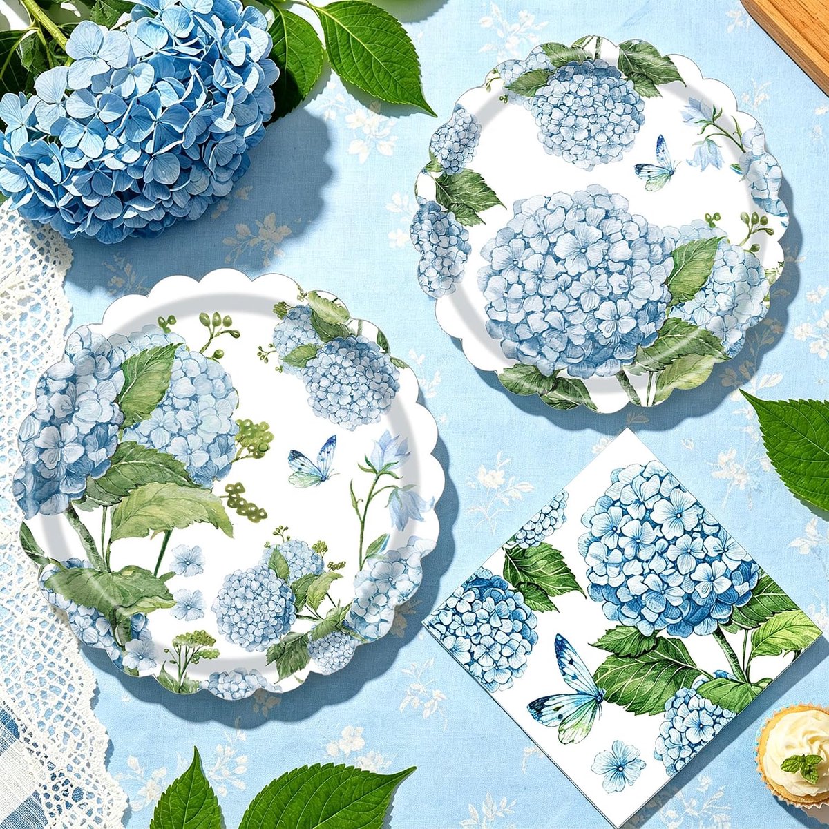 Blauwe hortensia feest decoratie florale papieren borden servetten | Blauwe Hortensia Feest Decoratie Papieren Borden Servetten Voor Bruiloften Verjaardagen Theekransjes Accessoires