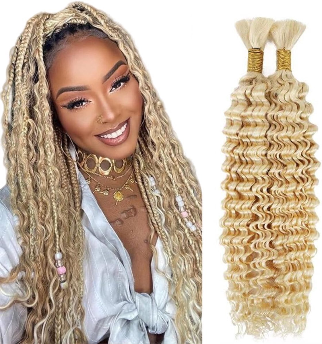 Braiding Hair for Boho Braids #613 Light Blonde Color Deep Wave Verlenging Van Menselijk Haar Bulk Human Hair Knotless 50g Per Bundle Totaling 100g 18 18 Inch