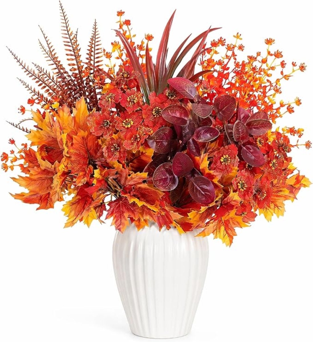 Herfstdecoratie set van 8 kunstbloemen en herfsttakken met esdoornbladeren en eucalyptus voor binnen