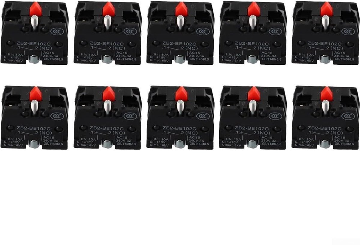 10PCS High Durability Push Button Switch Contact Blocks for Industrial Use, Rated 10A 600V (ZB2-BE102C) - ShopVlot