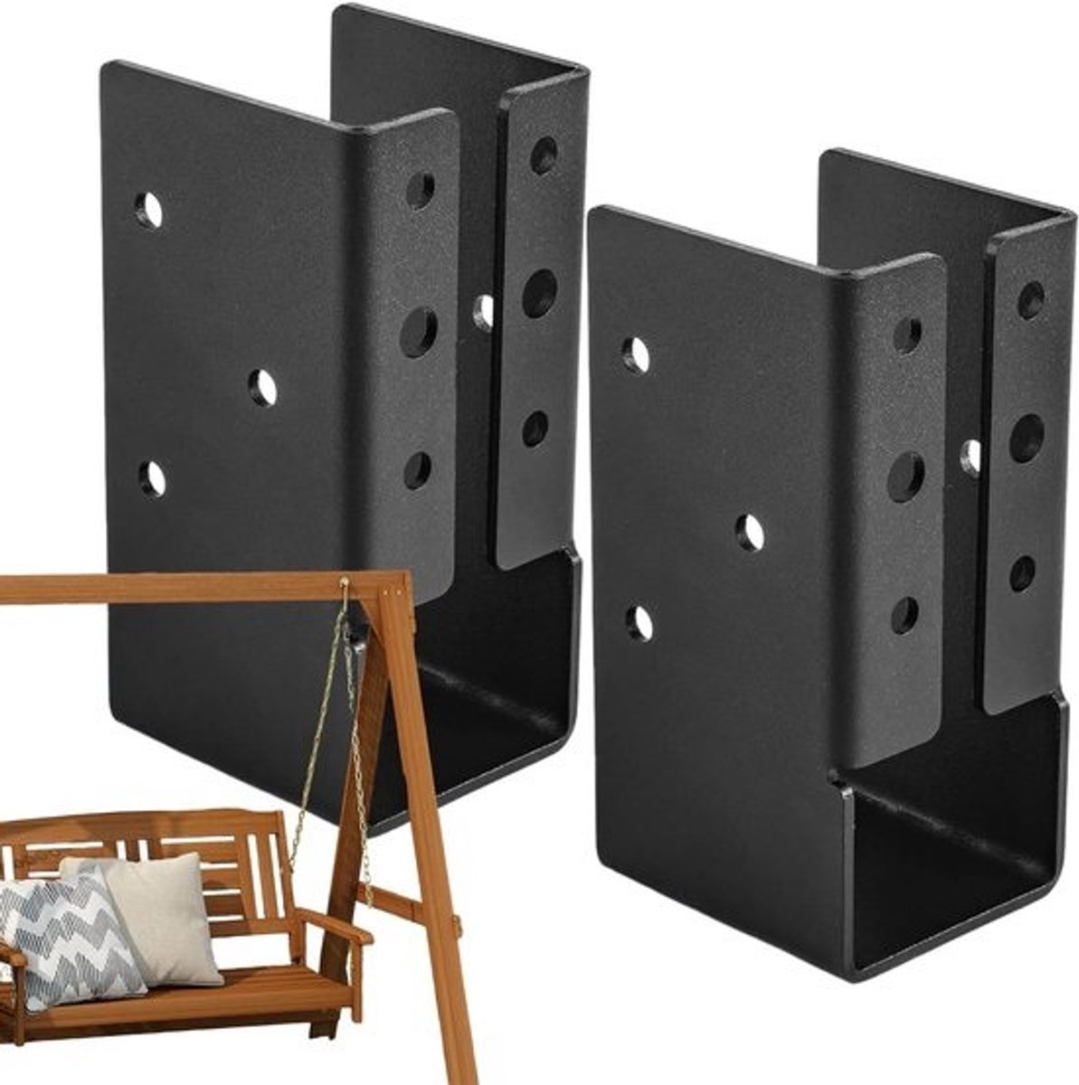 Houten houders - Bevestigingsbeugels - Voor het verstevigen van houtconstructies - Koolstofrijk staal - 10 cm - Zwart