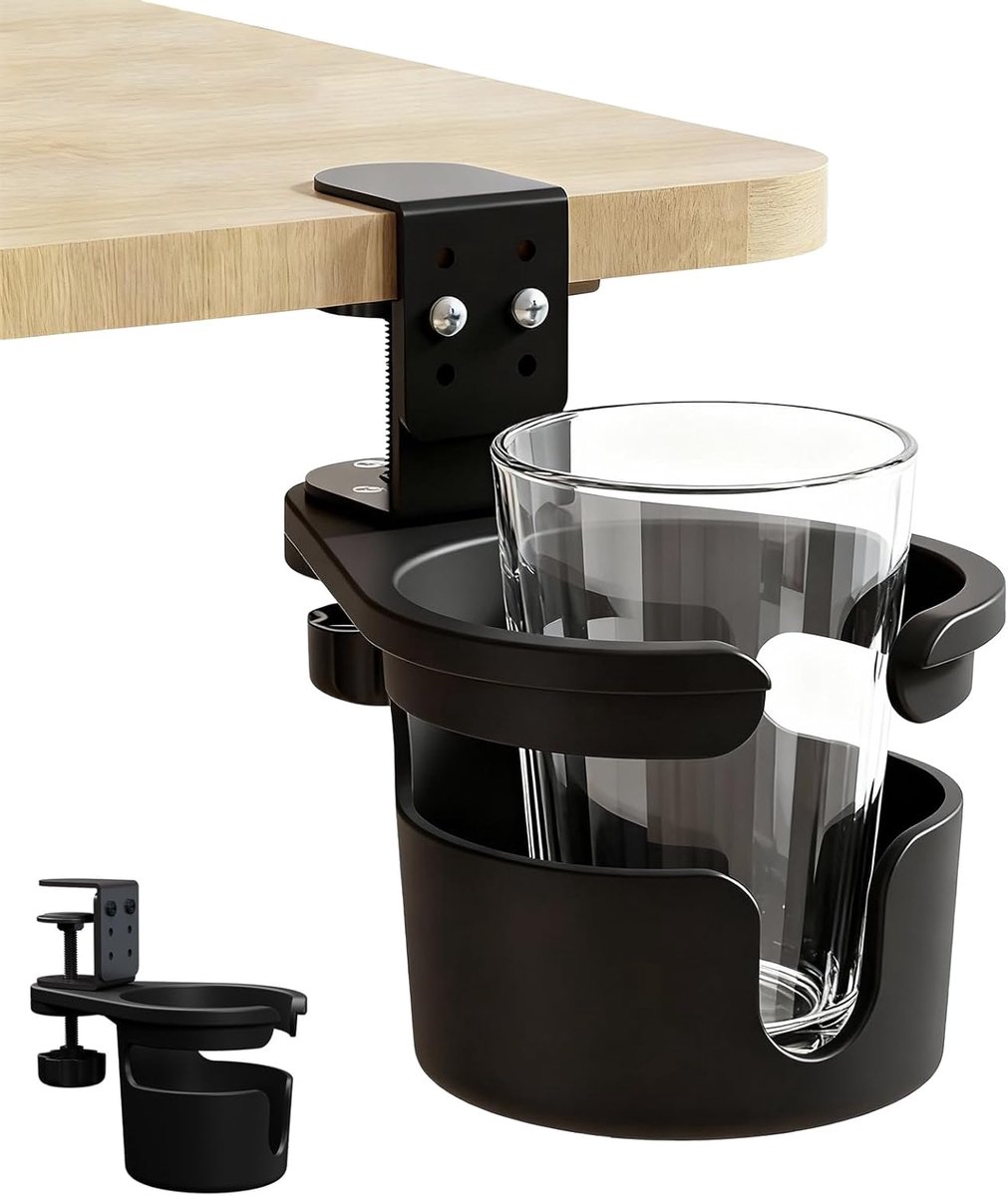 Clip Cup Holder, Suuwwn Adjustable Desk Cup Holder, Clamp Holder, Table Cup Holder with Anti-Spill Design, 360° - ShopVlot