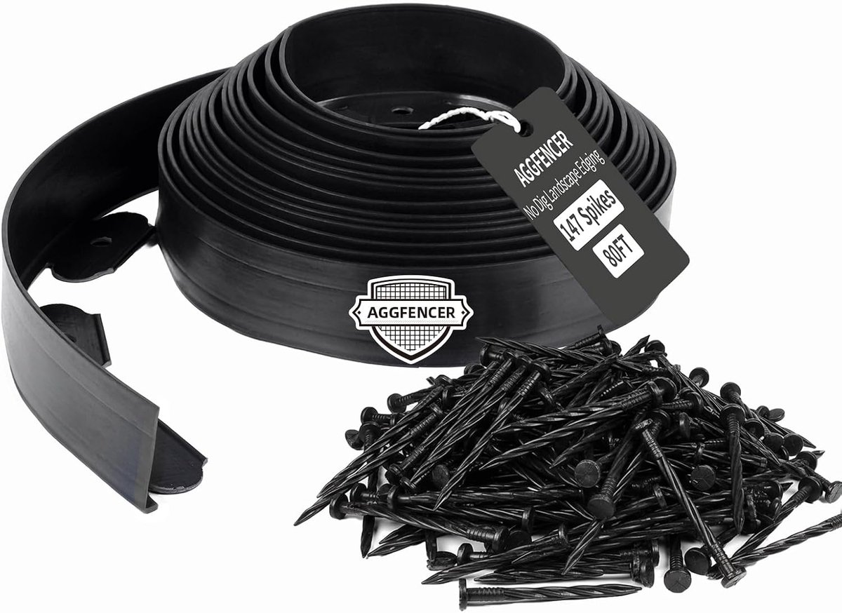 10cm x 80ft Garden Landscape Edging, No Digging Garden Edging Edge Kit with 147Pcs Spikes for Flower Bed Lawn Garden - ShopVlot