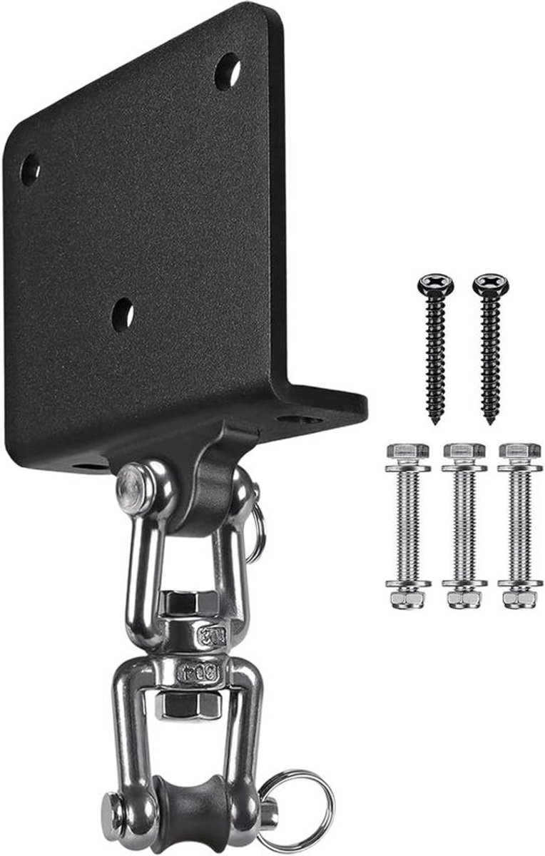 Ophanging voor zware bokszakken - Draaibare haak - Voor dynamische training - 360 graden rotatie - 10,5 x 9,5 cm - Zwart