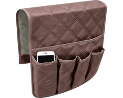 Sofa Armrest Organizer met 5 Zakken, Dubbelzijdige Waterdichte Opbergtas voor TV, Afstandsbediening, Tijdschriften, Boeken, Kranten, Telefoon, Opbergtas - Bruin - 88*32.5cm