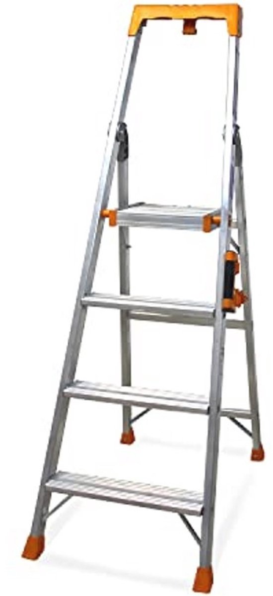 Opklapladder Aluminium - Professionele Kwaliteit - 4 Treden - Ergonomische Handgreep - Antislip Veiligheid