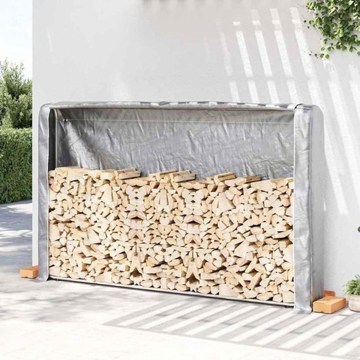 Houtrek - Voor buiten - Houtopslagrek - Brandhout opslaan - Verhoogd ontwerp - 250 x 25 x 150 cm - Zilver