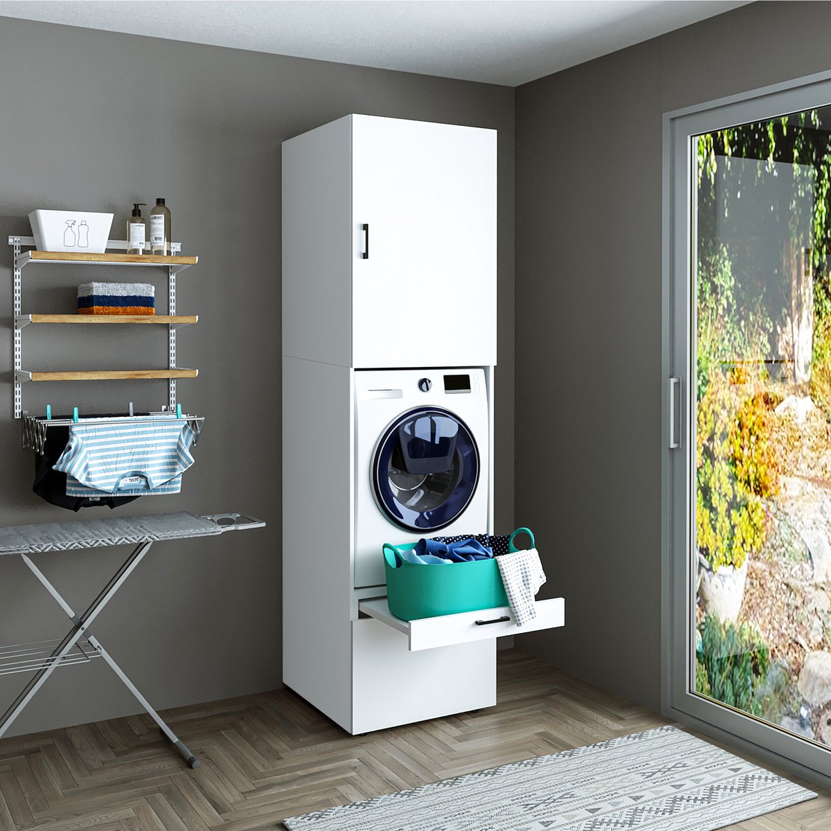 Roomart SERIE 2 Wasmachine Ombouwkast 67x240 cm - met Opzetkast - Wit
