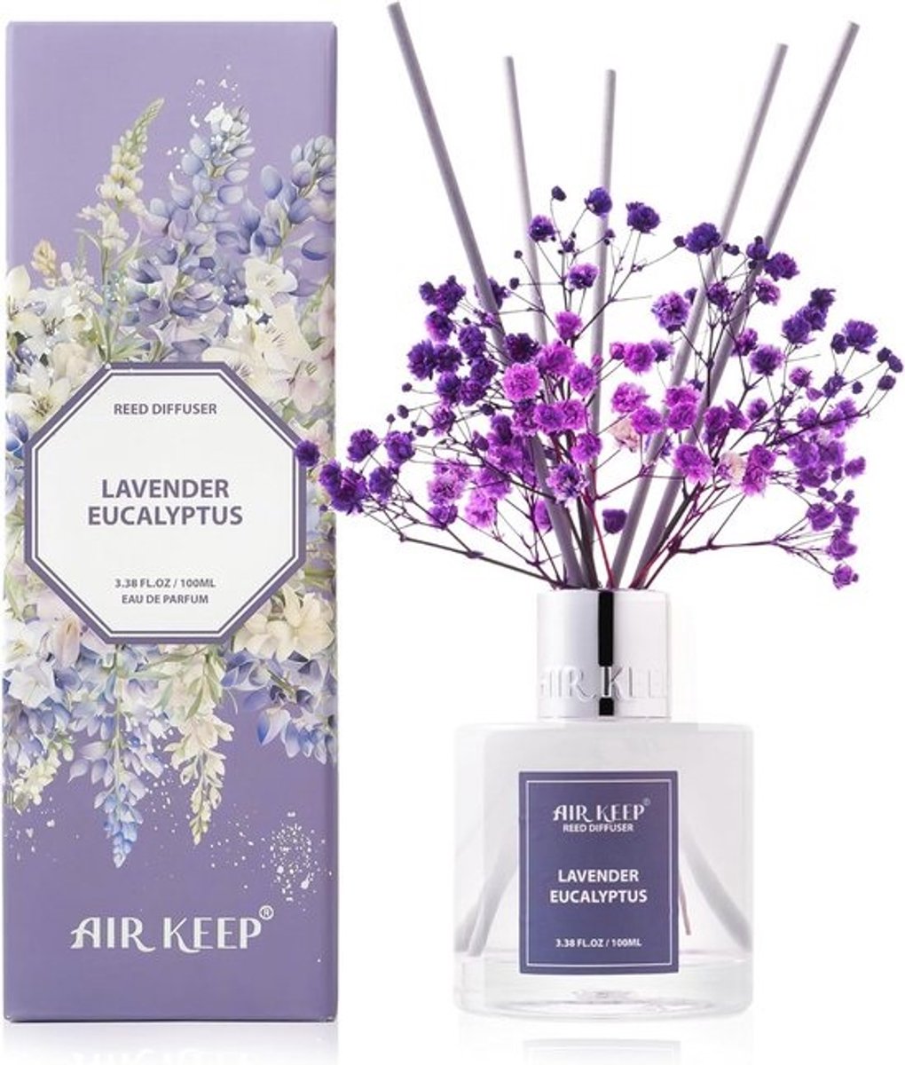 Eucalyptus-lavendel-aromadiffuser - Met 8 stokjes - Luchtverfrisser - Voor badkamer en woondecoratie - 100 ml