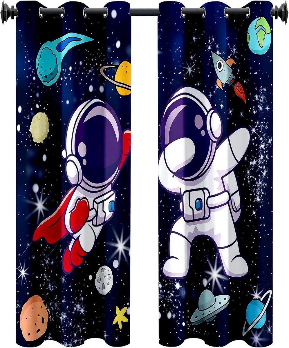 Verduisteringsgordijnen 120 x 140 cm - Astrronaut-gordijnen met oogjes - Kleurrijk en stijlvol - ShopVlot