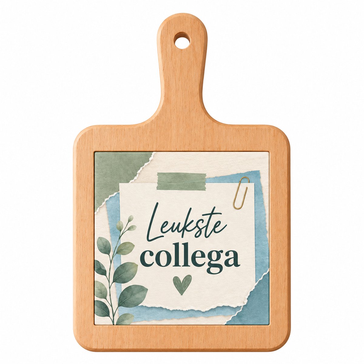 Kaasplank Leukste Collega – 18 x 31 cm – Houten Serveerplank met Tegel – Cadeau voor Collega