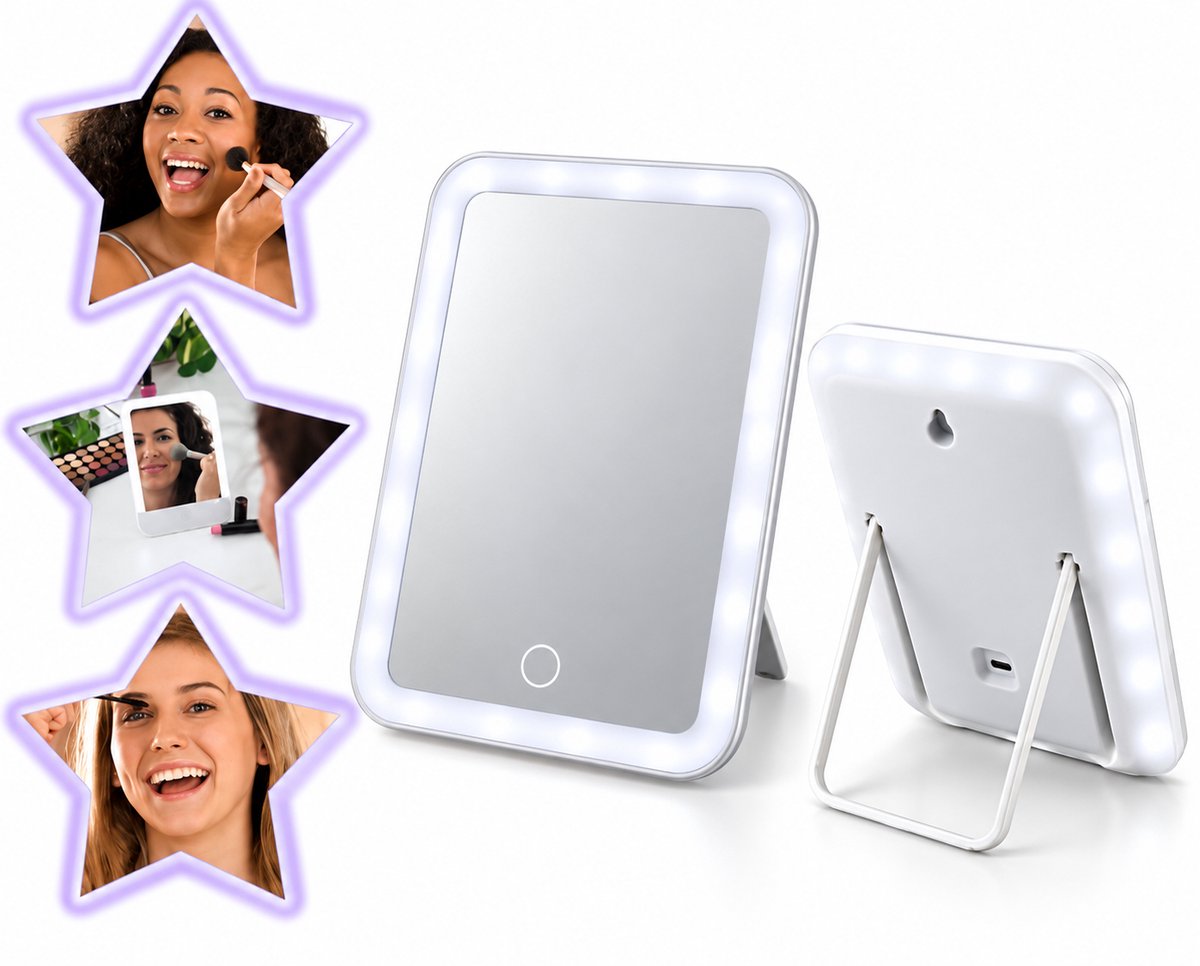Led-verlichte make-up cosmetische spiegel Draadloos wit