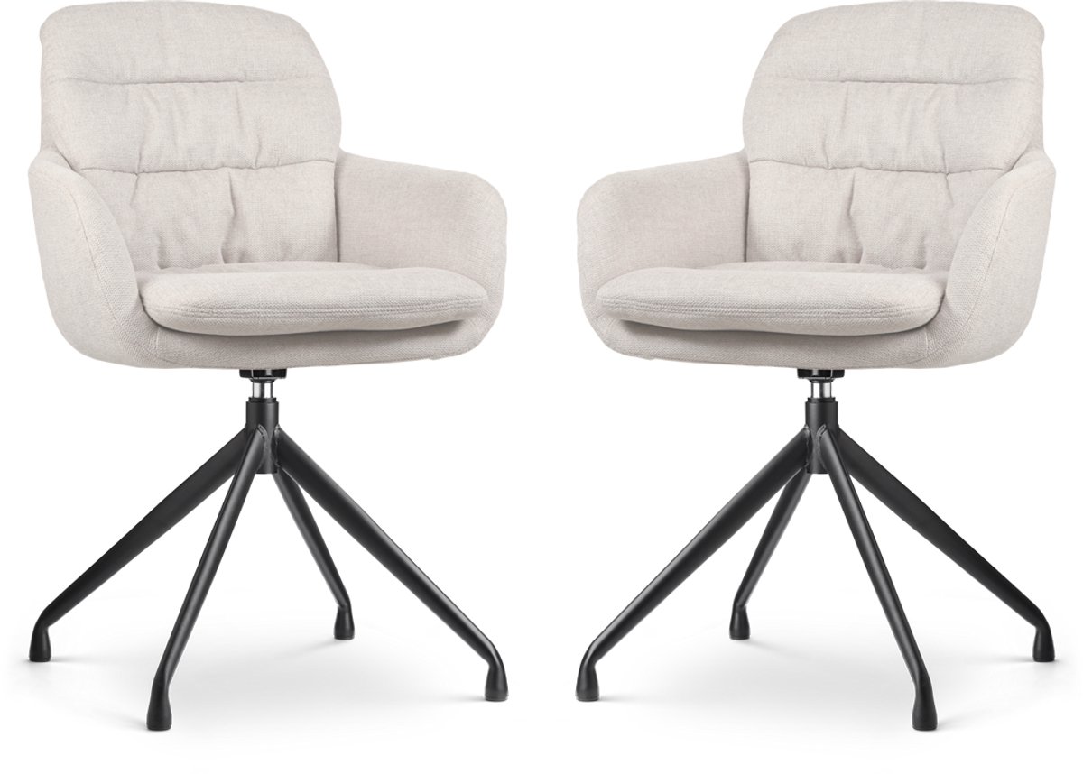 Nolon Nola-Mia Eetkamerstoelen Set van 2 Beige - Draaibaar - met Armleuning - Stof - Zwart Onderstel - Comfortabel Beige - Zwart onderstel