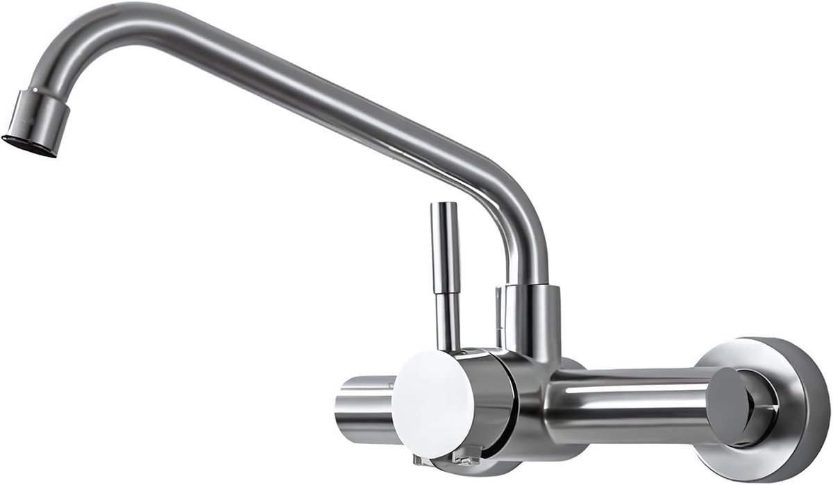 Wall Mounted Kitchen Faucet 304 Stainless Steel Hot And Cold Water Tap 360 Swivel Spout Single Lever Mixer - ShopVlot
