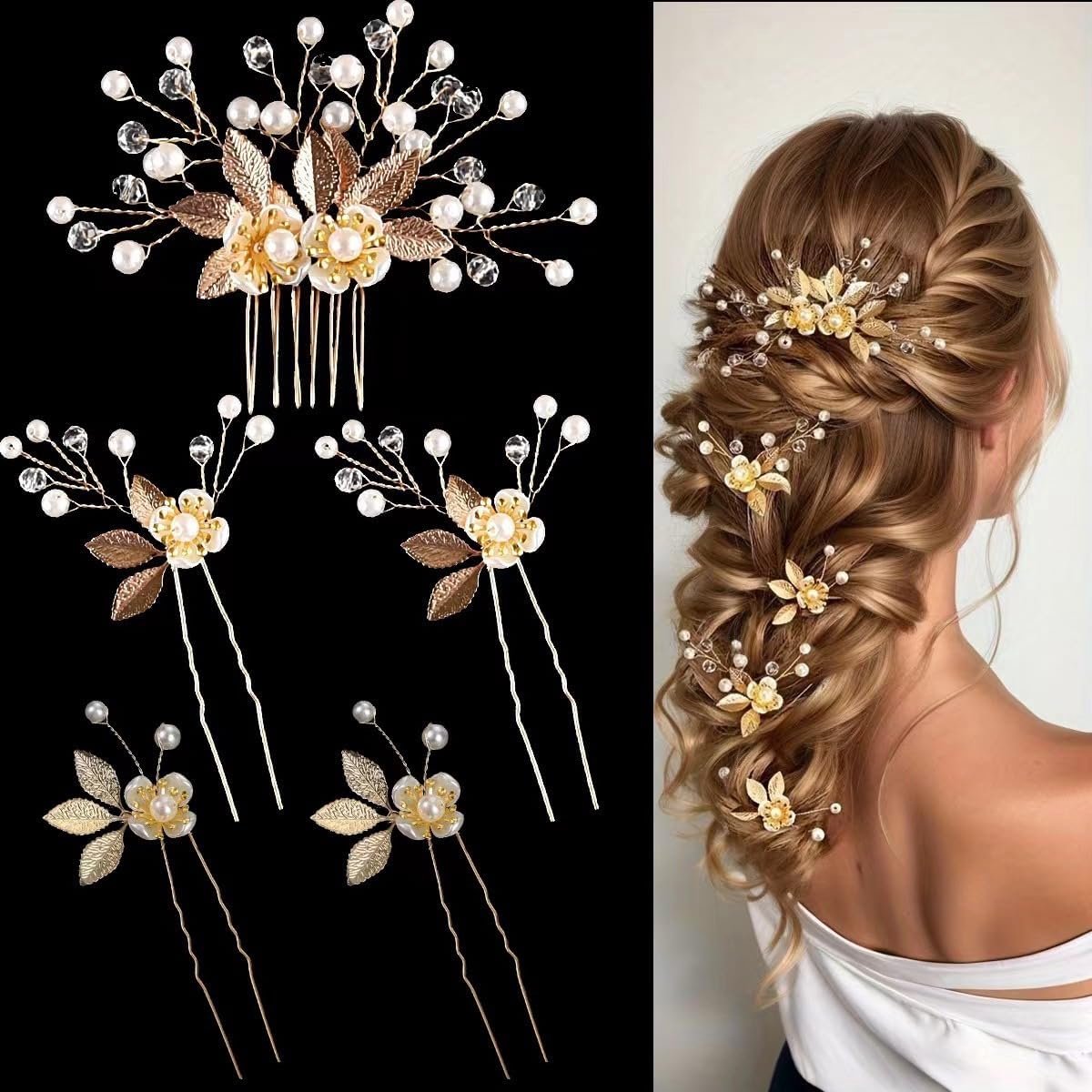 Bridal haaraccessoires set 5-delig - kralen en rhinestones - handgemaakt - perfect voor bruiloften - ShopVlot