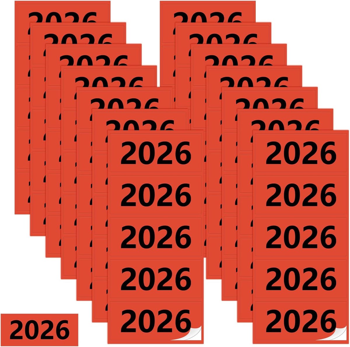 200 stuks jaargetallen stickers 2026, jaartal etiketten 60 × 25 mm inhoudsbordje rode map stickers zelfklevende mappen - ShopVlot
