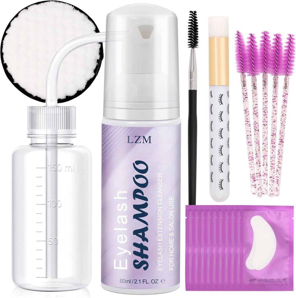LZM Eyelash Shampoo for Eyelash Extension Eyelashes Extensions Shampoo 60ml+Rinse Bottle + Cleaning Brush + 10 Pairs - ShopVlot