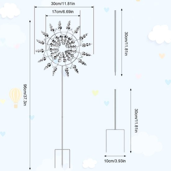 Unieke metalen windmolen met 360° dual rotors, kinetische windspinner en 3D sculptuur voor tuin, patio en gazon (Zilver) — afbeelding 5