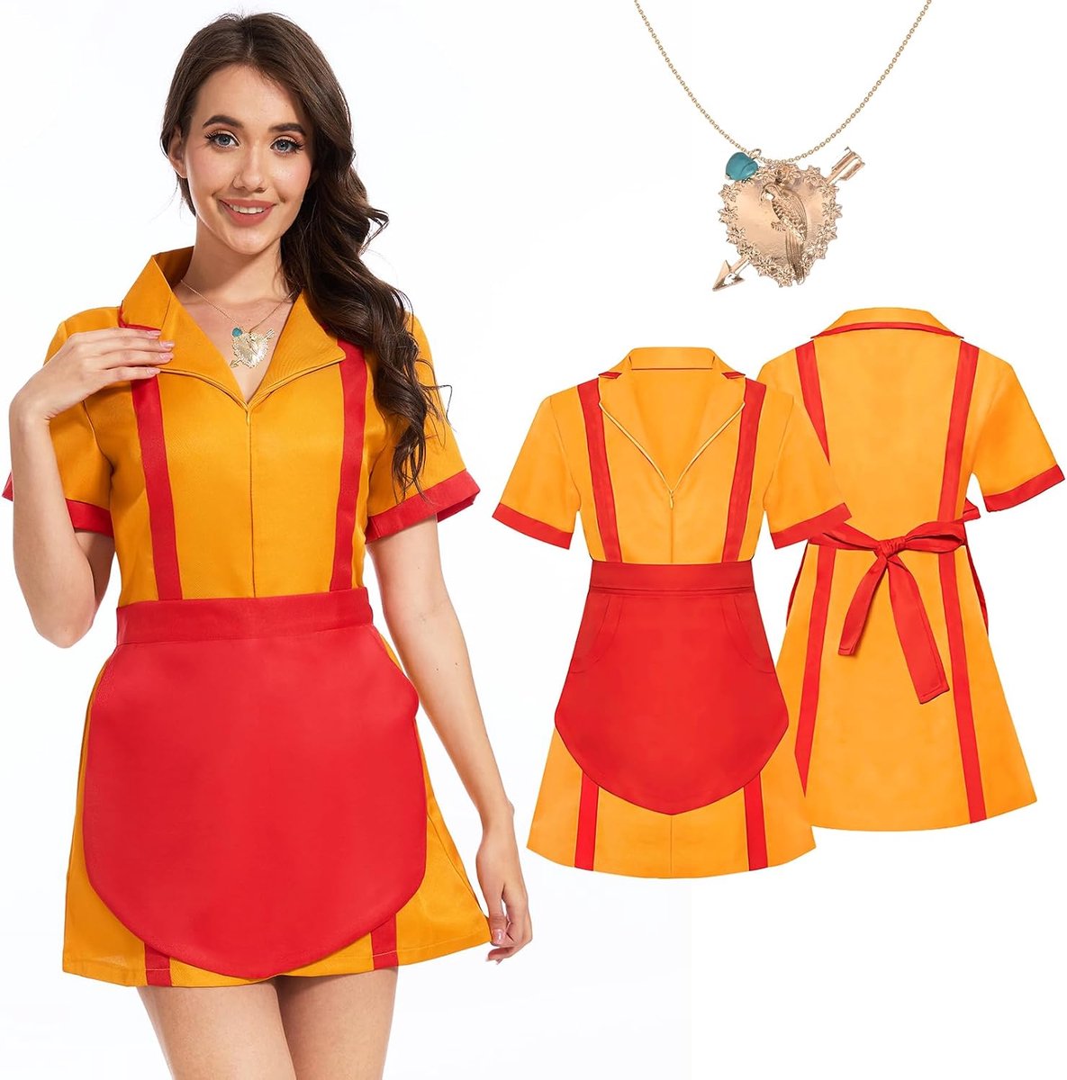 2 Broke Girls kostuum, Caroline en Max kostuum met Broke Girls schort, halskettingen, dames kelnerkostuum, Maid Dress voor dames, carnaval, verjaardagen, cosplay, themafeest