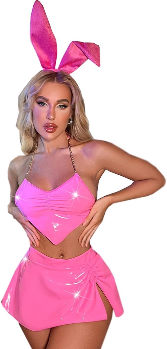 Kostuum voor dames, schattige bretels, sexy konijnenkostuum, latexjurken, halloweenkostuum, outfit