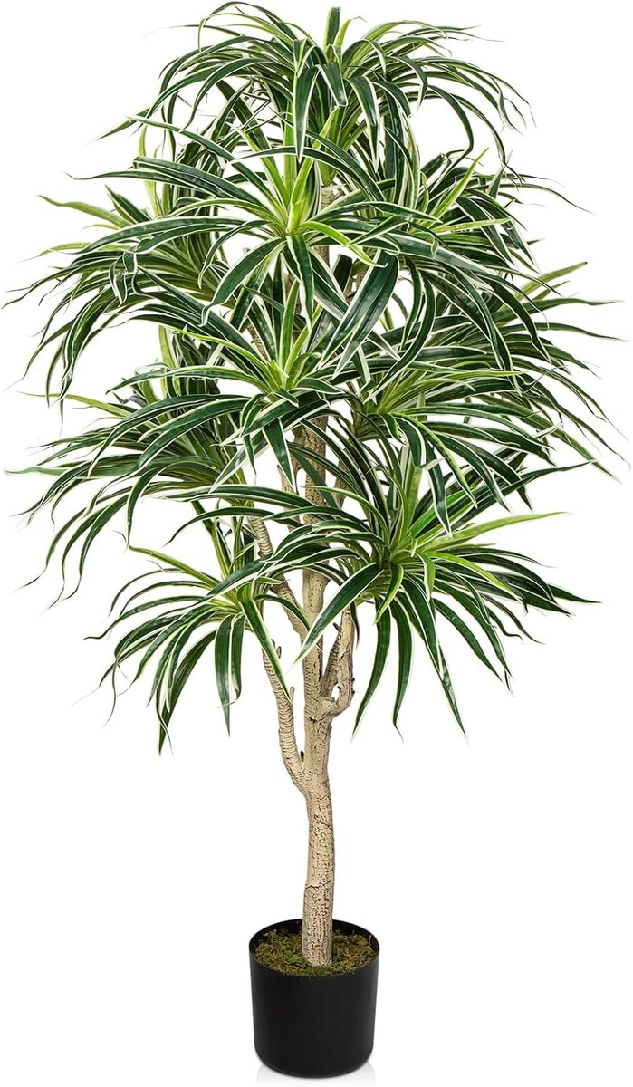 Kunstplant, 120 cm, grote dracaena-boom, chlorophytum, kunstspinplant, decoratieve kunstplant hangend voor woonkamer, balkon, slaapkamer, badkamer, kamer, tafeldecoratie, binnen- en buitendecoratie