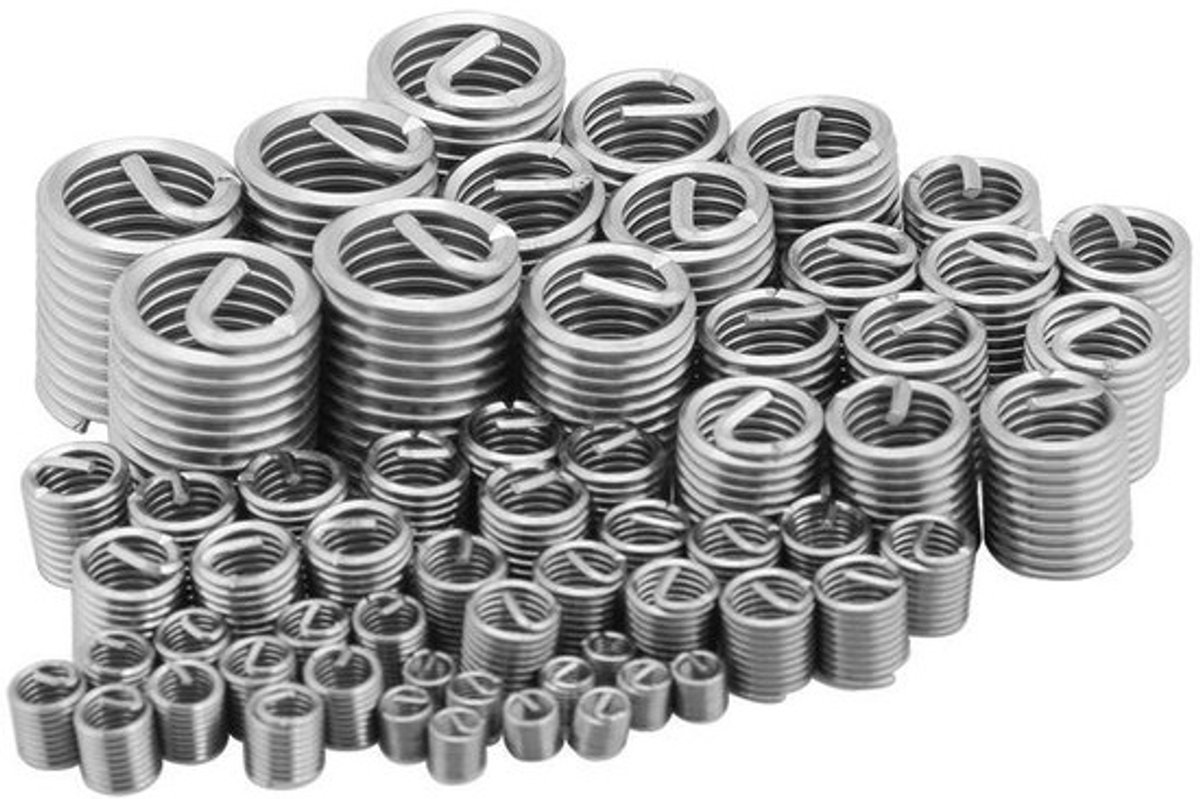 Draadversterking reparatieset - Schroefdraad-inzetstukken - Voor metaalversterking - Hoge hardheid - 60 stuks M3-M12 - Zilver