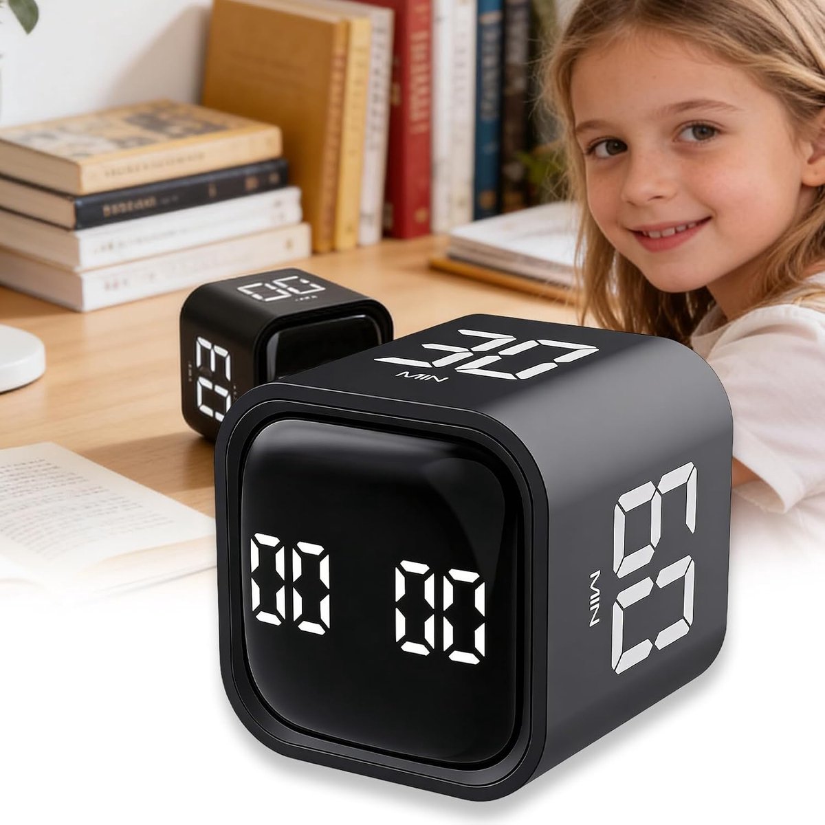 Zwaartekrachtsensor Timer: oplaadbare Pomodoro-timer - kubus timer met groot display en 3 volumeniveaus