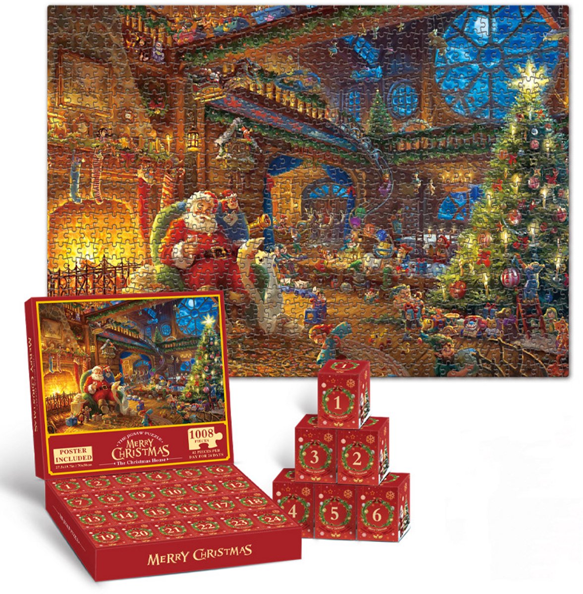 Casalora Kerst Adventskalender -1000-delige Legpuzzel – Puzzel voor Volwassenen - 24 Dagen - C