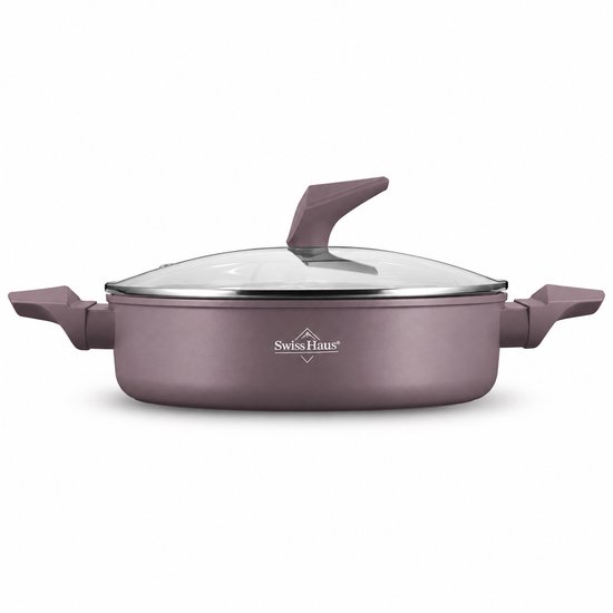 Swiss Haus® LLC28T Hapjespan Inductie met Deksel - Ø 28 cm / 4.6 Liter - PFAS Vrij - Hapjespannen Voor Alle Warmtebronnen - Braadpan Met Sapphire™ Antiaanbaklaag - Paars