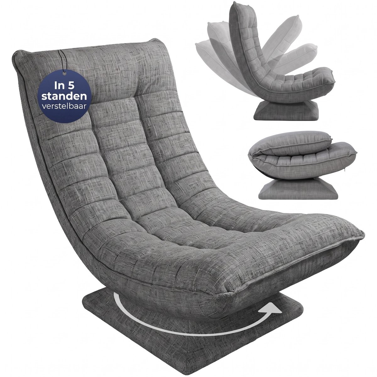 Casaria Fauteuil - Verstelbaar en Inklapbaar 60x105x87 cm - Grijs