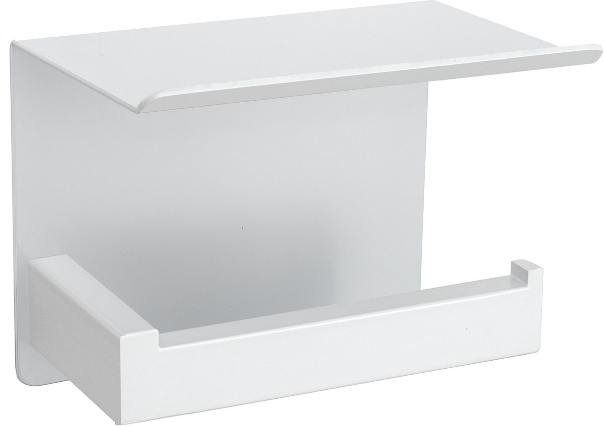 VDN Stainless wc rolhouder wit - Toiletrolhouder met plankje - Toiletpapier houder - RVS
