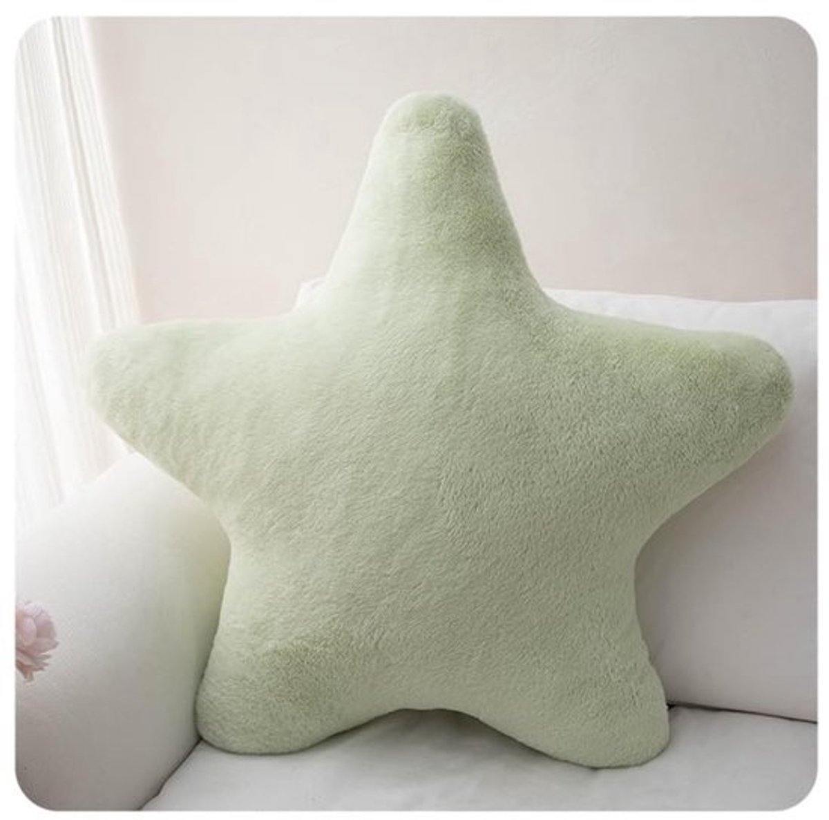 Dailygoody - Knuffelkussen - Stervormig kussen - Zacht en wollig - Groen - Pluche kussen - Kinderkamerdecoratie - 18x18 cm