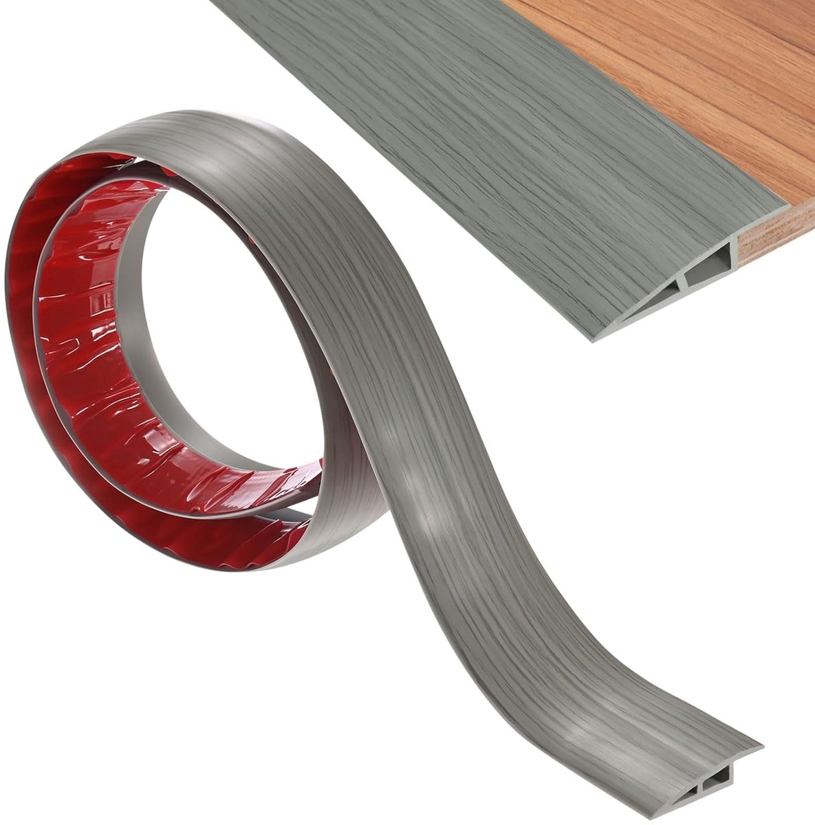 Vloerovergangsstrip, zelfklevend, 3,28 ft PVC overgangsstrips geschikt voor deur/tegels/vloeren, hoogtes binnen 10 mm, tapijtrand sierlijst [grijze houtkorrel]
