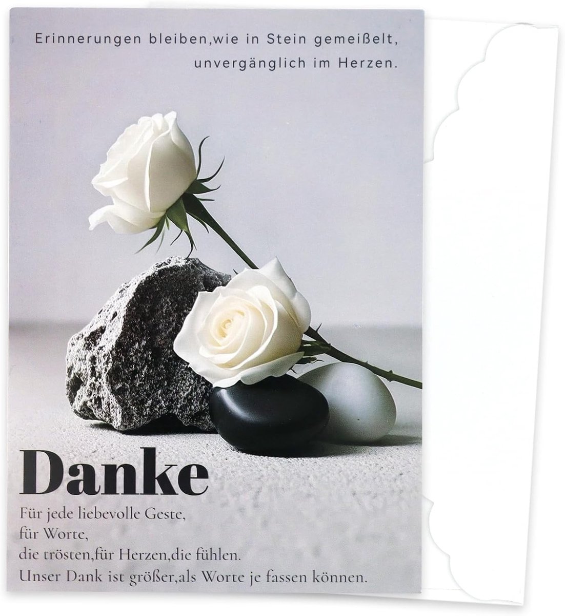 10 Bedankkaartjes Rouw met Tekst en 10 Enveloppen, Bedankkaartjes Rouw met Envelop, Condoleancekaartjes met Envelop, Rouwkaartjes Dank U, Bedankkaartje, Witte Delicate Bloemen en Stenen