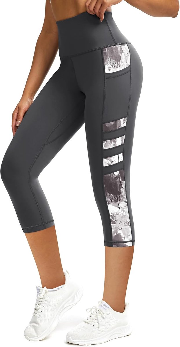 Sportlegging voor dames, met zakken, ondoorzichtig, hoge taille, sportbroek voor dames, 3/4 fitnessbroek, loopbroek, capri