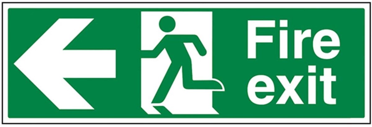 Vsafety 14003bp-r Fire Exit schild, Fire Exit pijl naar links, stijve kunststof, landschap, 600 mm x 200 mm x 200 mm, groen
