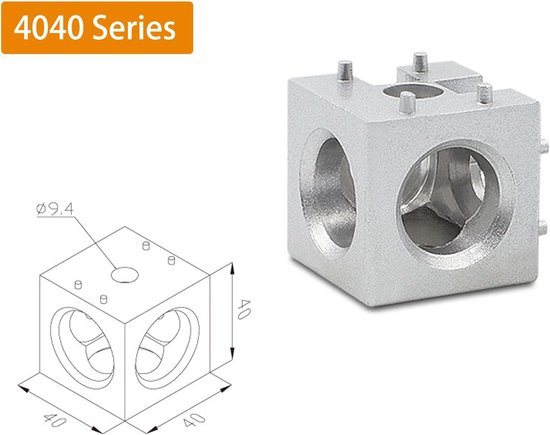 (4 Stuks) Zinklegering Cube Hoek Beugel 4040 Serie Voor Europese Standaard Aluminium Extrusie Profiel T Slot Accessoires Met Schroeven en Moersleutel — afbeelding 5