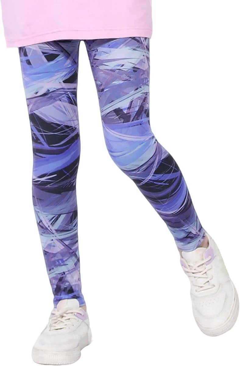 Leggings Meisjes Kleurrijke Printed Sports Pants Hoge Taille Sport Leggings Lange Elastische Gym Broek Zachte Gym Broek Yoga Broek Tiener Activewear voor Fitness Sport 6-13 jaar, Maten 116-164