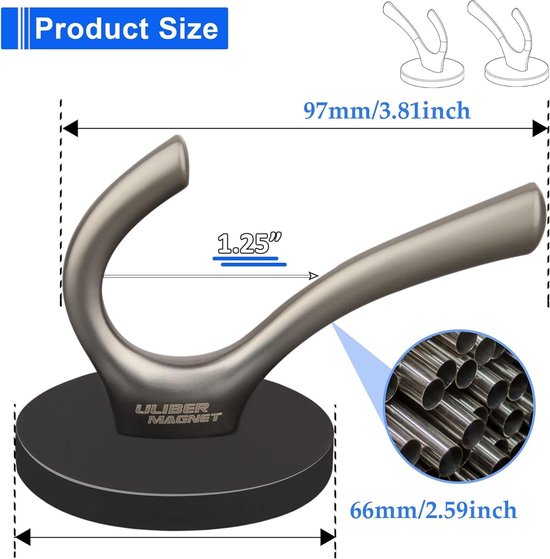 ULIBERMAGNET Strong Magnetic Double Hooks Set of 2 Robust Coat Magnetic Hooks Rubber Magnets Large Hooks for Cloak - ShopVlot — afbeelding 2