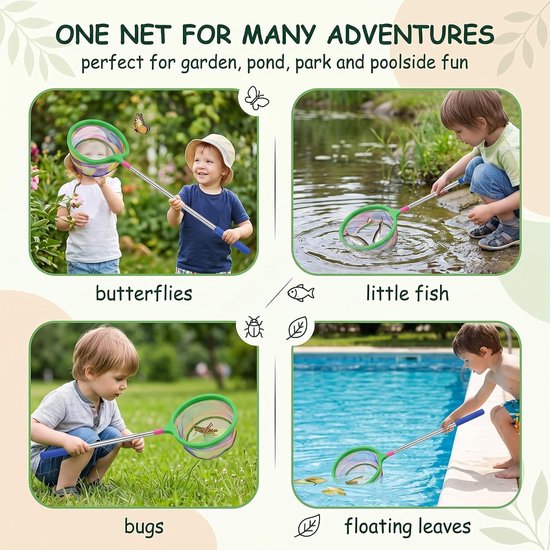 Schepnet voor kinderen, 1 set, telescoop, uittrekbaar, 100 cm, groen, ideaal voor insecten, vissen, vijver, zwembad - ShopVlot — afbeelding 4