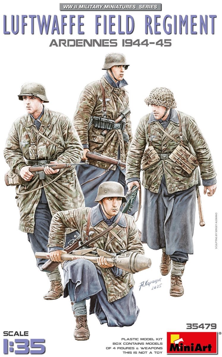 MiniArt Modelbouwpakket Militaire voertuigen - 35479 Luftwaffe Veldregiment Ardennen 1944-45 WWII - 4 Figuren Plastic - 1:35 - Modelbouw