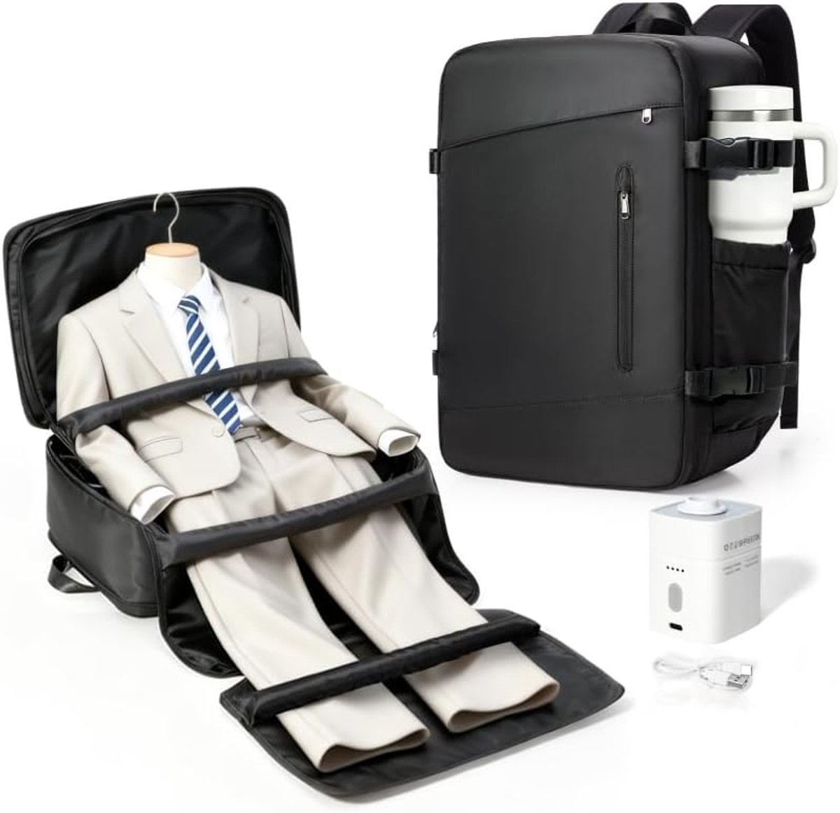 BOXSAM Vacuum backpack hand luggage airbag airbag backpack travel Ryanair 40x20x25, G-black, Large Vacuum Pocket - ShopVlot