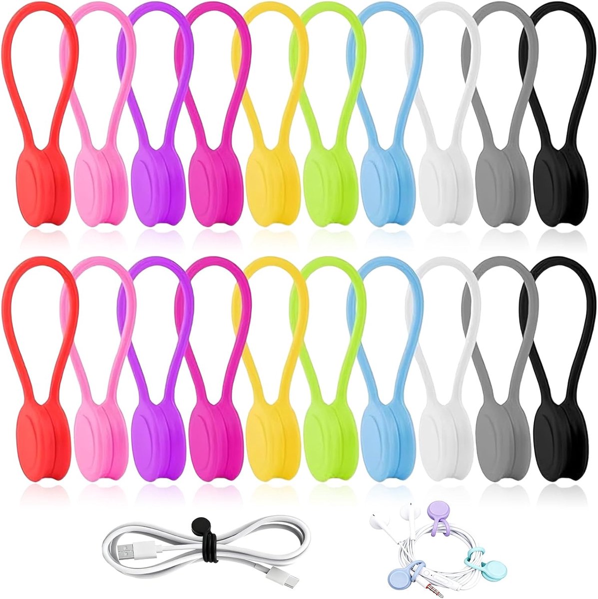 20 Reusable Silicone Magnetic Binding Cables, Binding Multifunctional Cable Weaves - ShopVlot